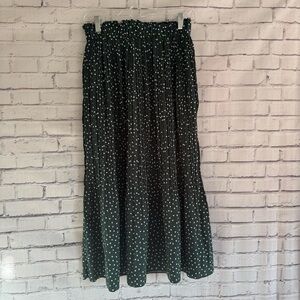 Elegant Dark Green Polka Dot Maxi Skirt